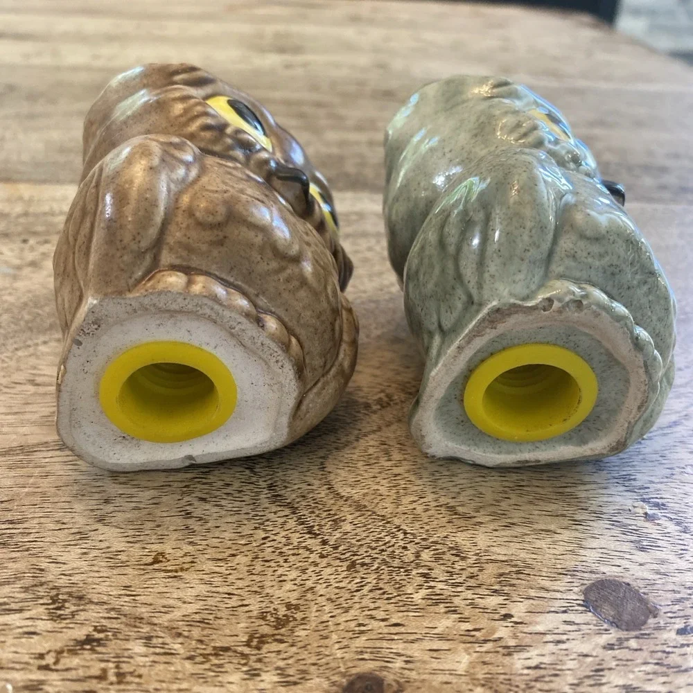 Vintage Salt And Pepper Shakers Set Corky, Charming Owl Stoneware
